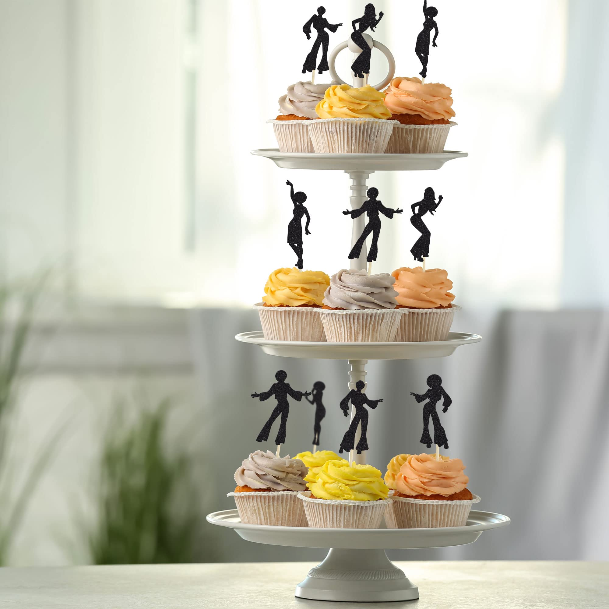 Gyufise 24Pcs 70's Disco Cupcake Toppers – Disco Ball Party Decor