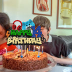 Gyufise Happy 14th Birthday Cake Topper – Glitter Video Game Cake Pick, Game On