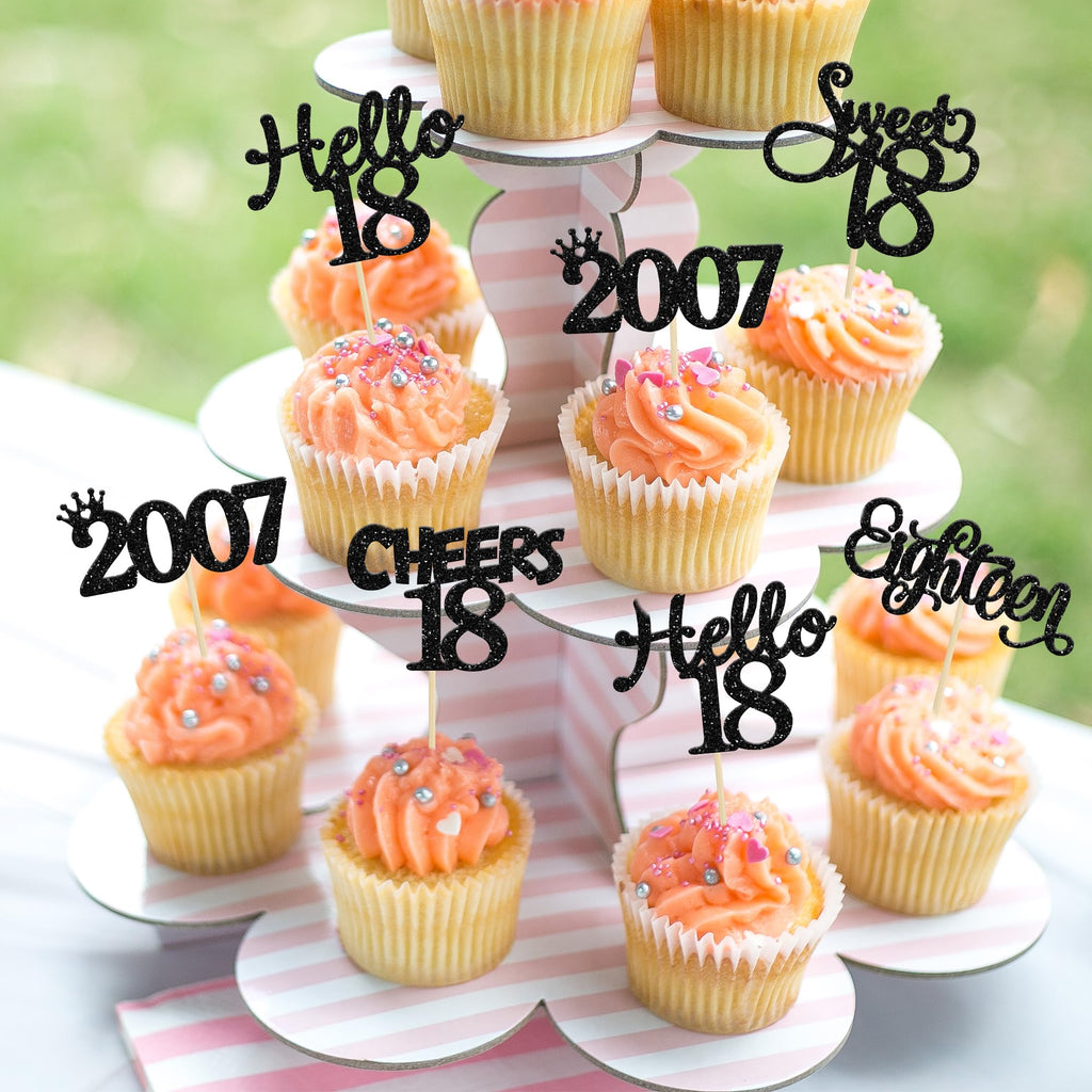Gyufise 30 Pack Black Glitter 18th Birthday Cupcake Toppers – Hello Sweet 18
