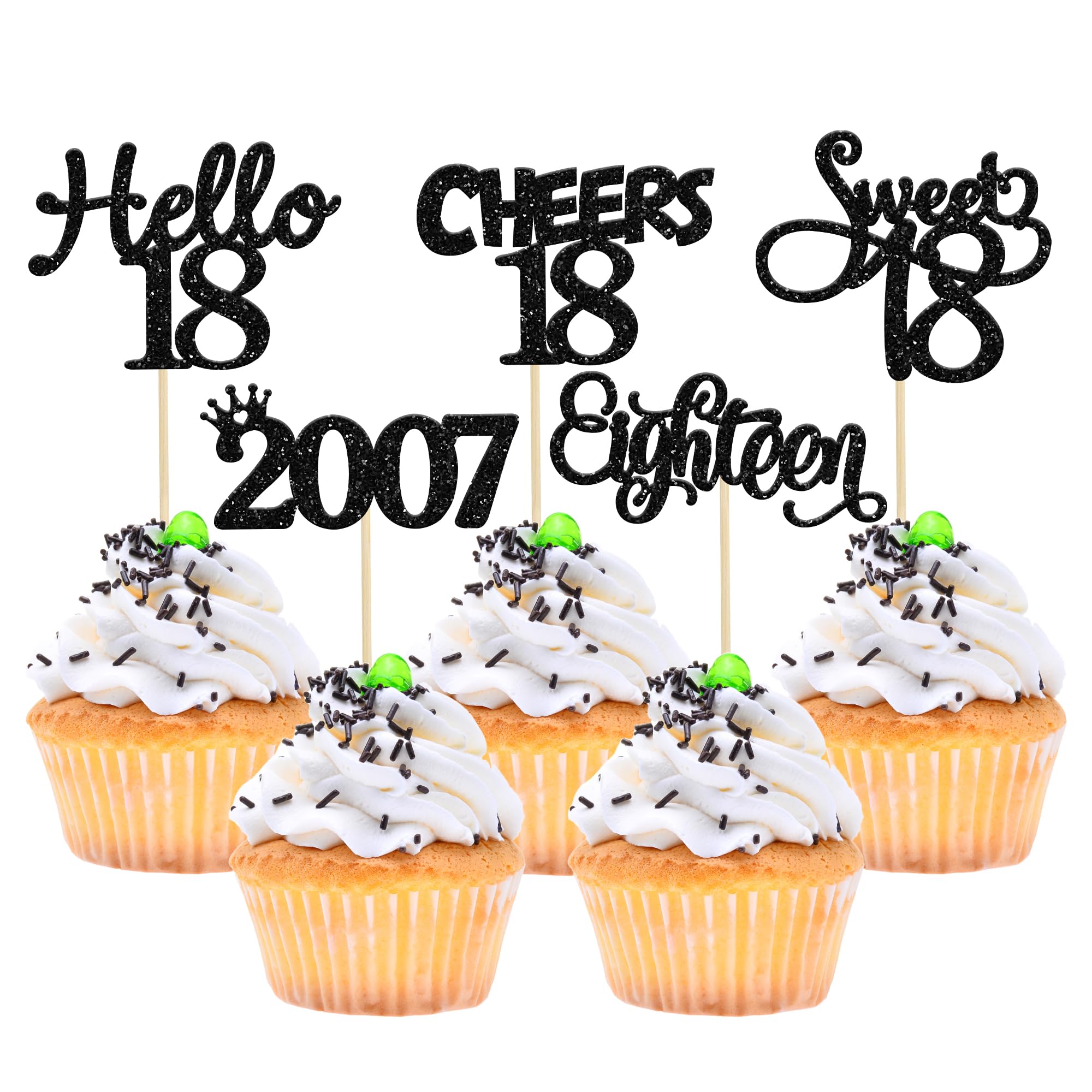 Gyufise 30 Pack Black Glitter 18th Birthday Cupcake Toppers – Hello Sweet 18