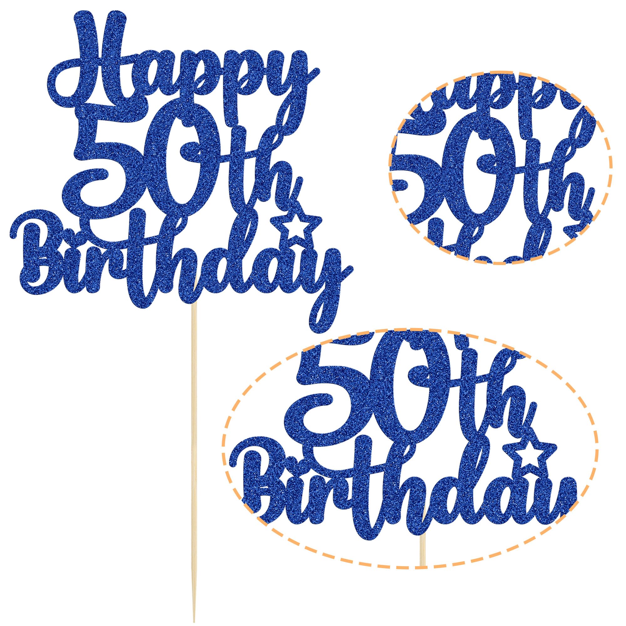 Gyufise Happy 50th Birthday Cake Topper – Blue Glitter, 50 & Fabulous Cheers to 50 Years Old