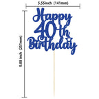 Gyufise 1Pcs Happy 40th Birthday Cake Topper – Glitter 'Cheers to 40 Years' (Blue)