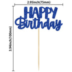 Gyufise 24Pcs Happy Birthday Cupcake Toppers - Blue Glitter Party Picks