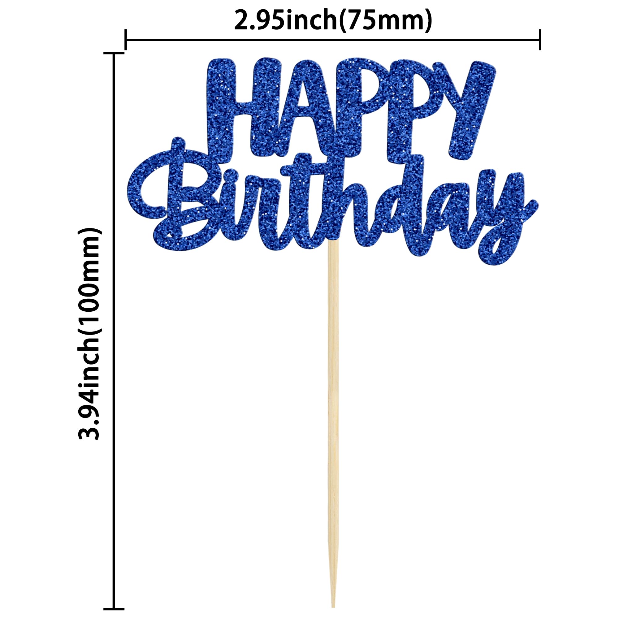 Gyufise 24Pcs Happy Birthday Cupcake Toppers - Blue Glitter Party Picks