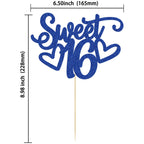 Gyufise 1Pc Sweet 16 Cake Topper – Blue Glitter for 16th Birthday Party