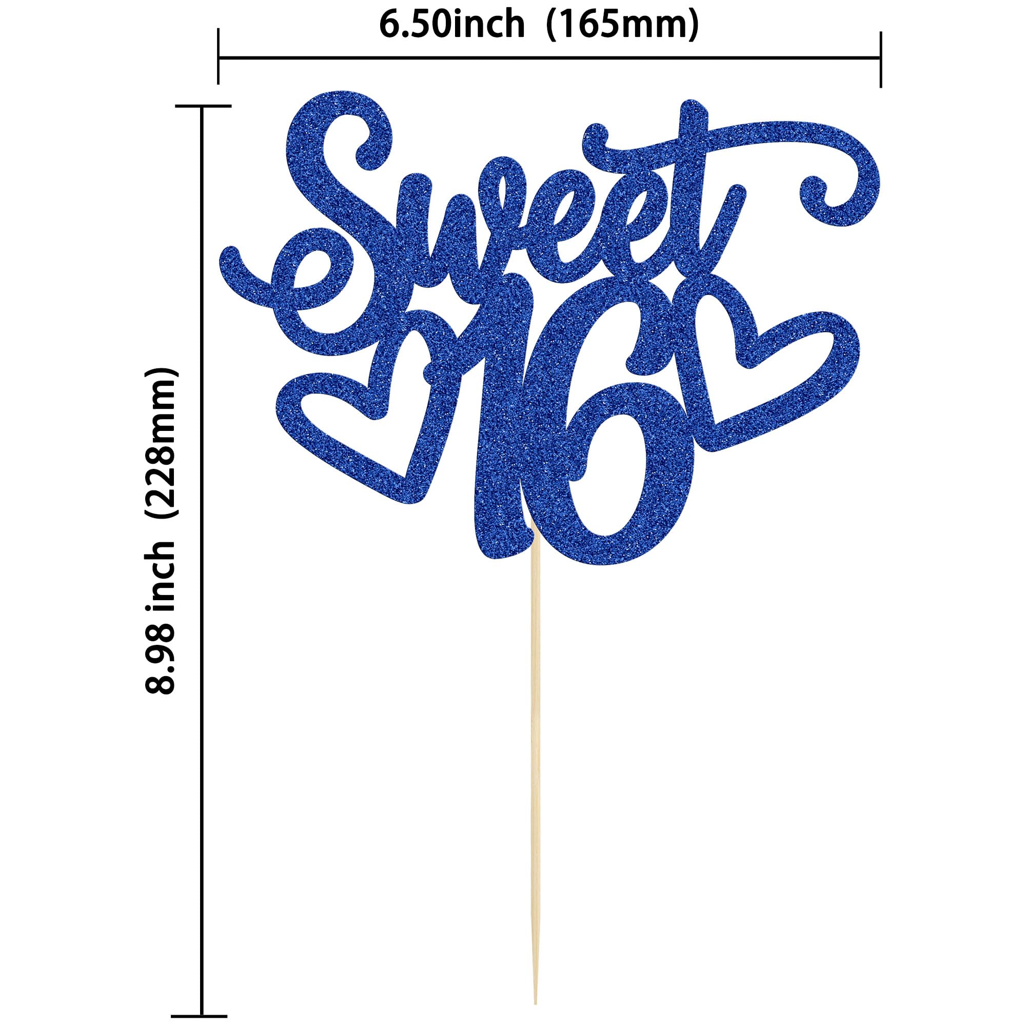 Gyufise 1Pc Sweet 16 Cake Topper – Blue Glitter for 16th Birthday Party