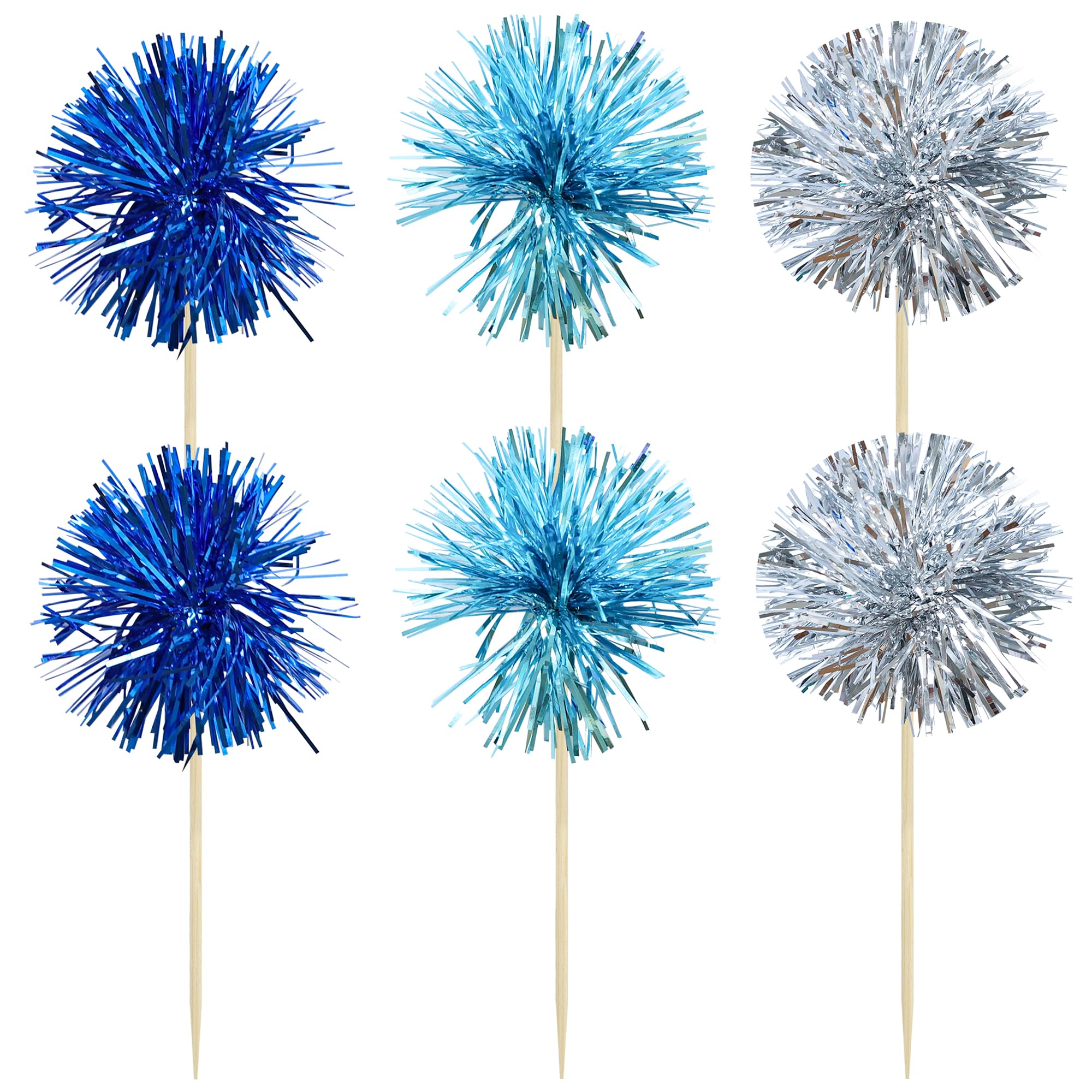 Gyufise 30Pcs Foil Firework Cupcake Toppers – Sparkle Tinsel Cake Decorations for Birthday Parties