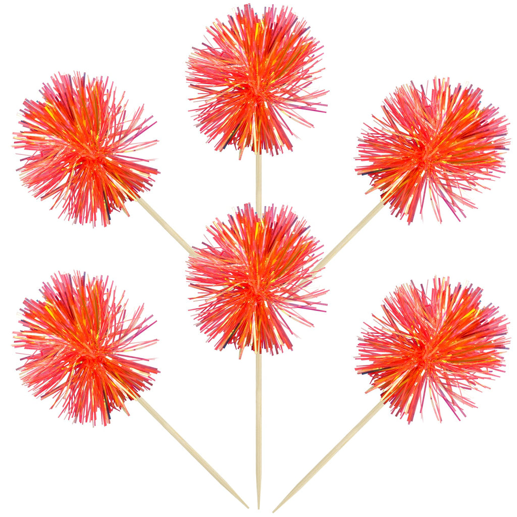 Gyufise 30Pcs Foil Firework Cupcake Toppers Dark Orange – Sparkle Tinsel Cake Decorations for Birthday Parties