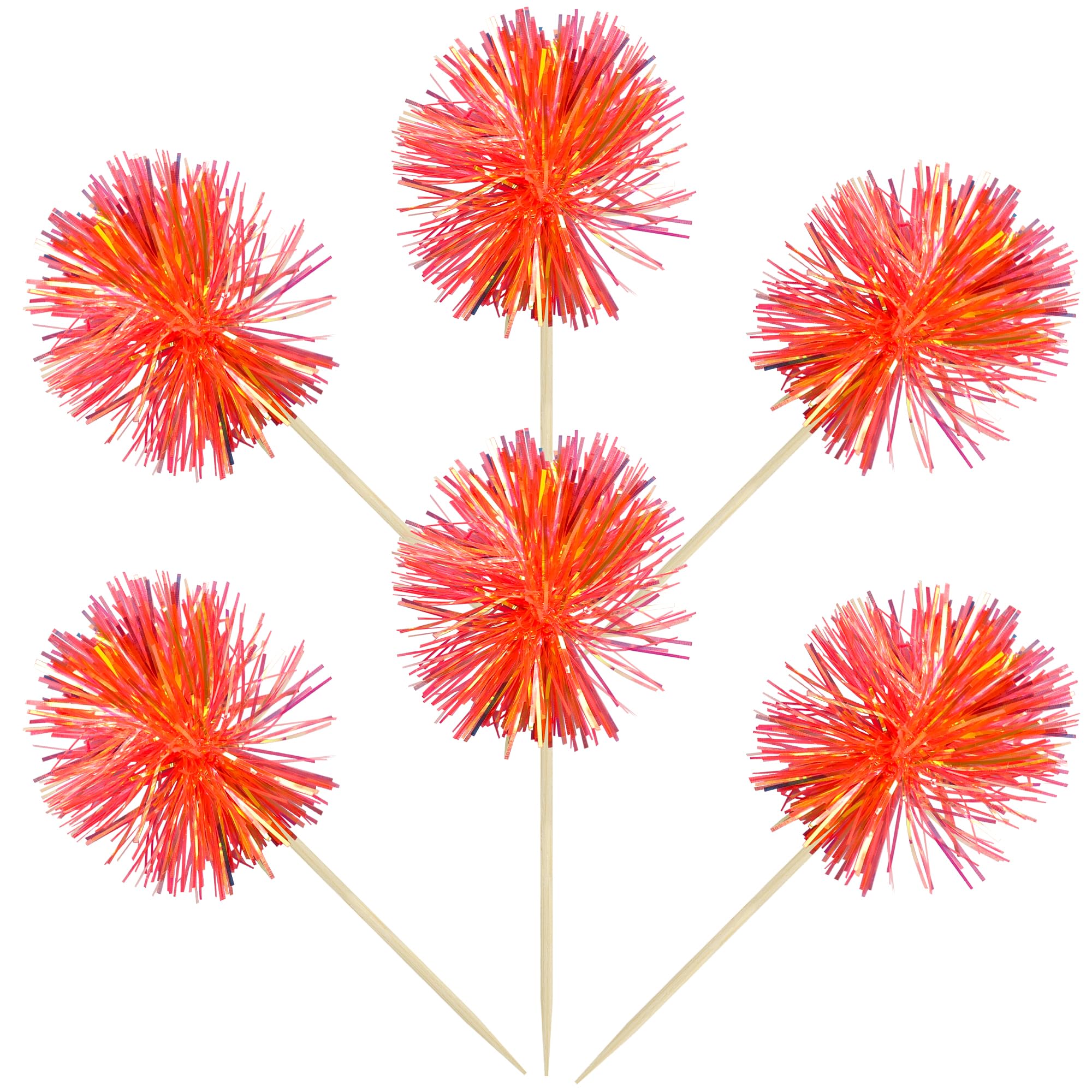 Gyufise 30Pcs Foil Firework Cupcake Toppers Dark Orange – Sparkle Tinsel Cake Decorations for Birthday Parties