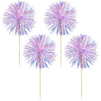 Gyufise 30Pcs Foil Firework Cupcake Toppers – Laser Purple Sparkle