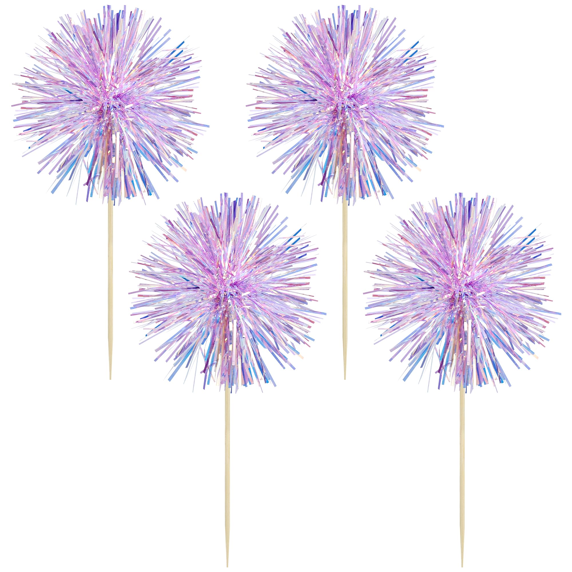 Gyufise 30Pcs Foil Firework Cupcake Toppers – Laser Purple Sparkle