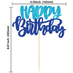 Gyufise Happy Birthday Cake Topper Glitter Blue - 1 Piece Cake Decoration Pick