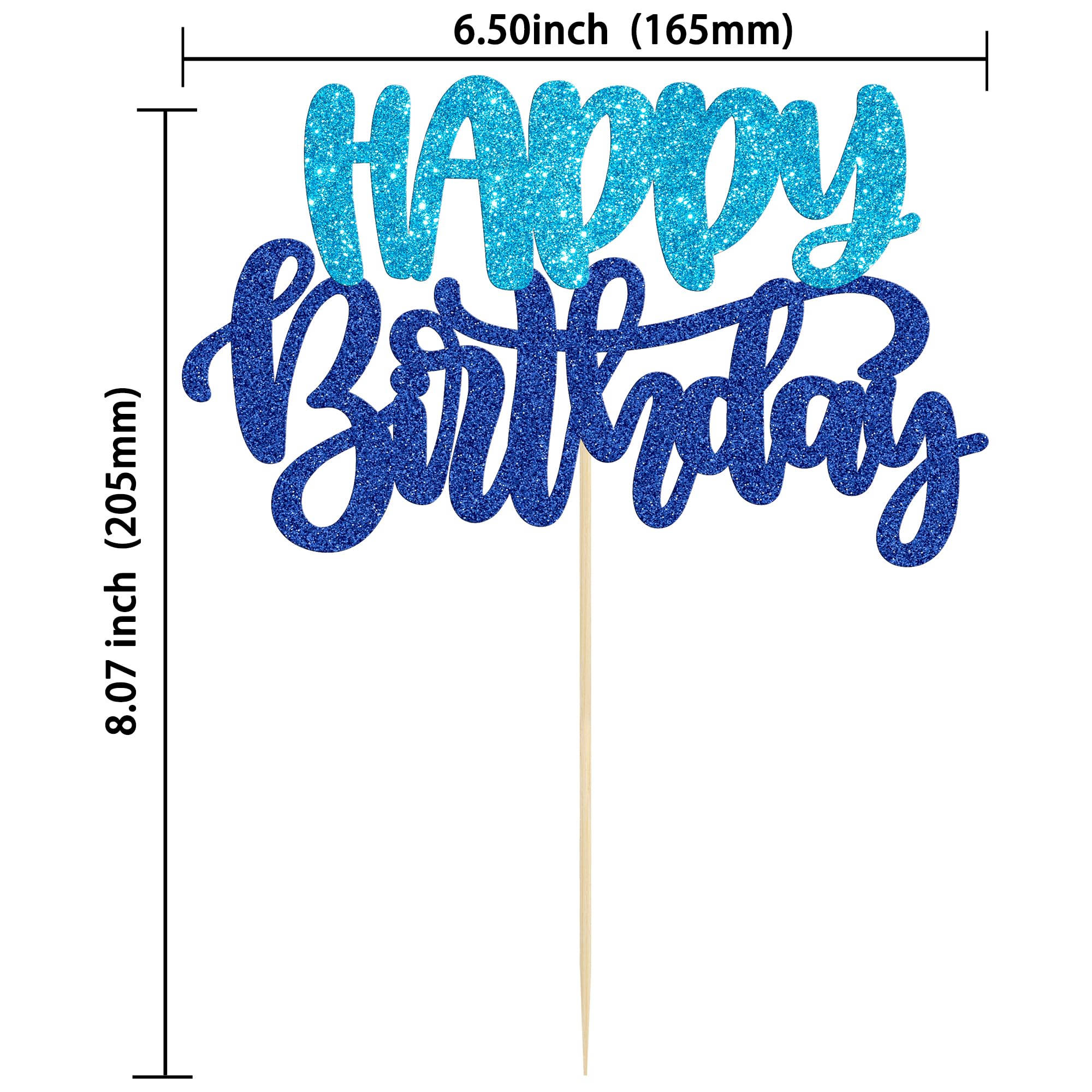 Gyufise Happy Birthday Cake Topper Glitter Blue - 1 Piece Cake Decoration Pick