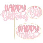 Gyufise 1Pcs Happy Birthday Cake Topper Glitter Pink – Cake Decoration