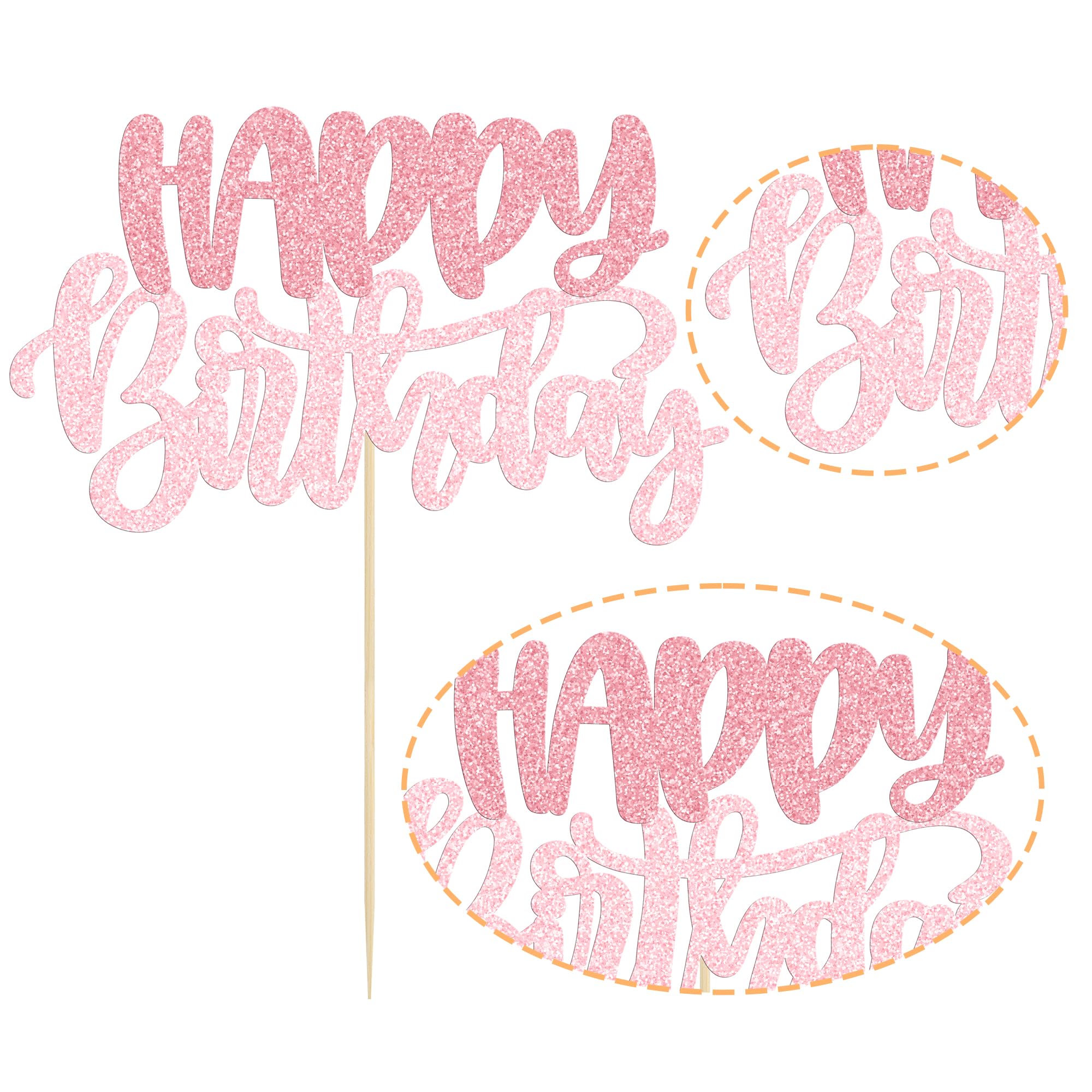 Gyufise 1Pcs Happy Birthday Cake Topper Glitter Pink – Cake Decoration