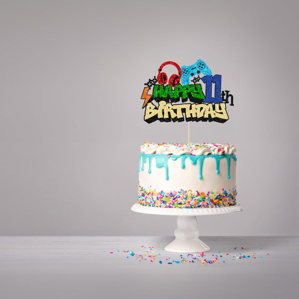 Gyufise 1Pcs 11th Birthday Video Game Cake Topper – Gaming Level Unlocked Controller Theme