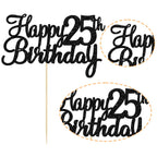 Gyufise 25th Birthday Cake Topper – Glitter Black, 1Pc | Cheers to 25 Years