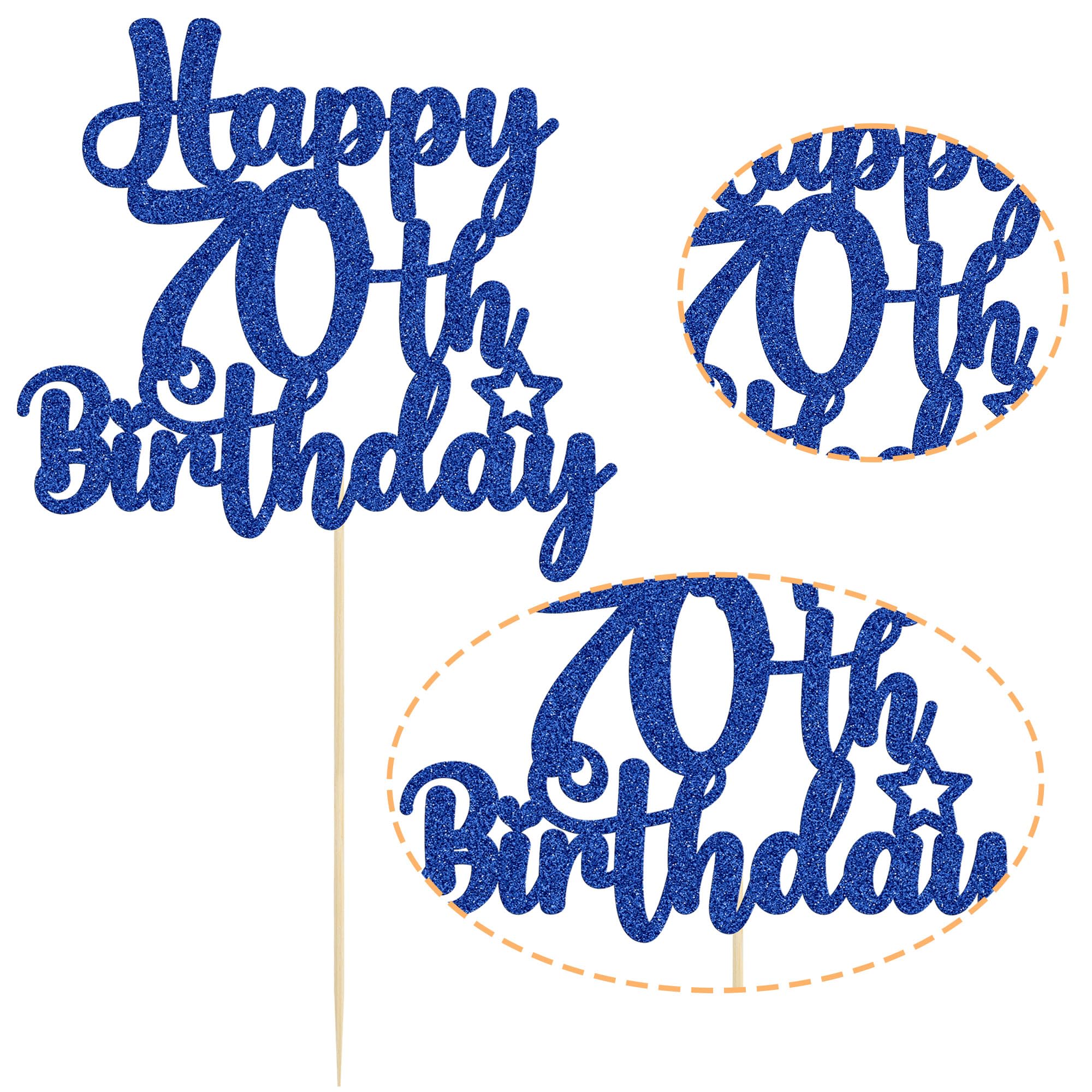 Gyufise 70th Birthday Cake Topper – Glitter 70 & Fabulous (Blue), Cheers to 70 Years