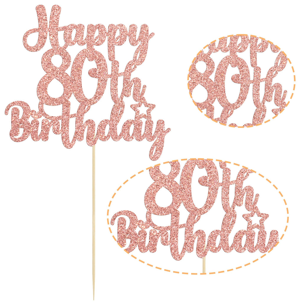 Gyufise 1Pc Happy 80th Birthday Cake Topper – Rose Gold Glitter, Cheers to 80 Years