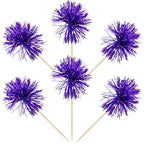 Gyufise 30Pcs Foil Firework Cupcake Toppers – Sparkle Tinsel Cake Decorations (Dark Purple) for Birthday, Wedding & Party