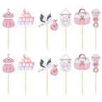 Gyufise 36Pcs Baby Shower Cupcake Toppers – Swan Pacifier Cloud Moon Star Pink