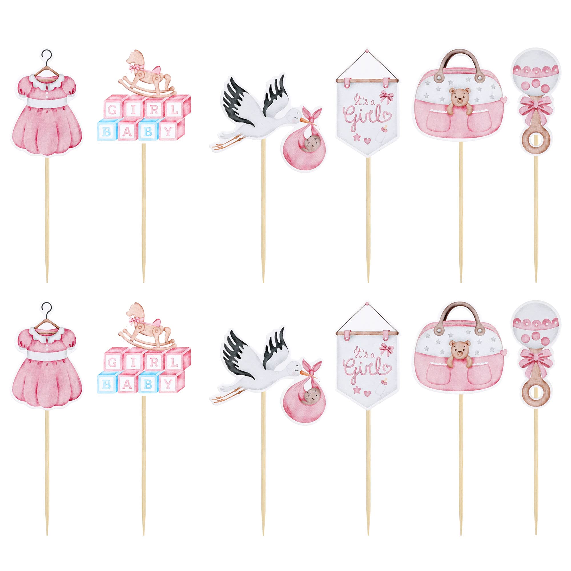 Gyufise 36Pcs Baby Shower Cupcake Toppers – Swan Pacifier Cloud Moon Star Pink