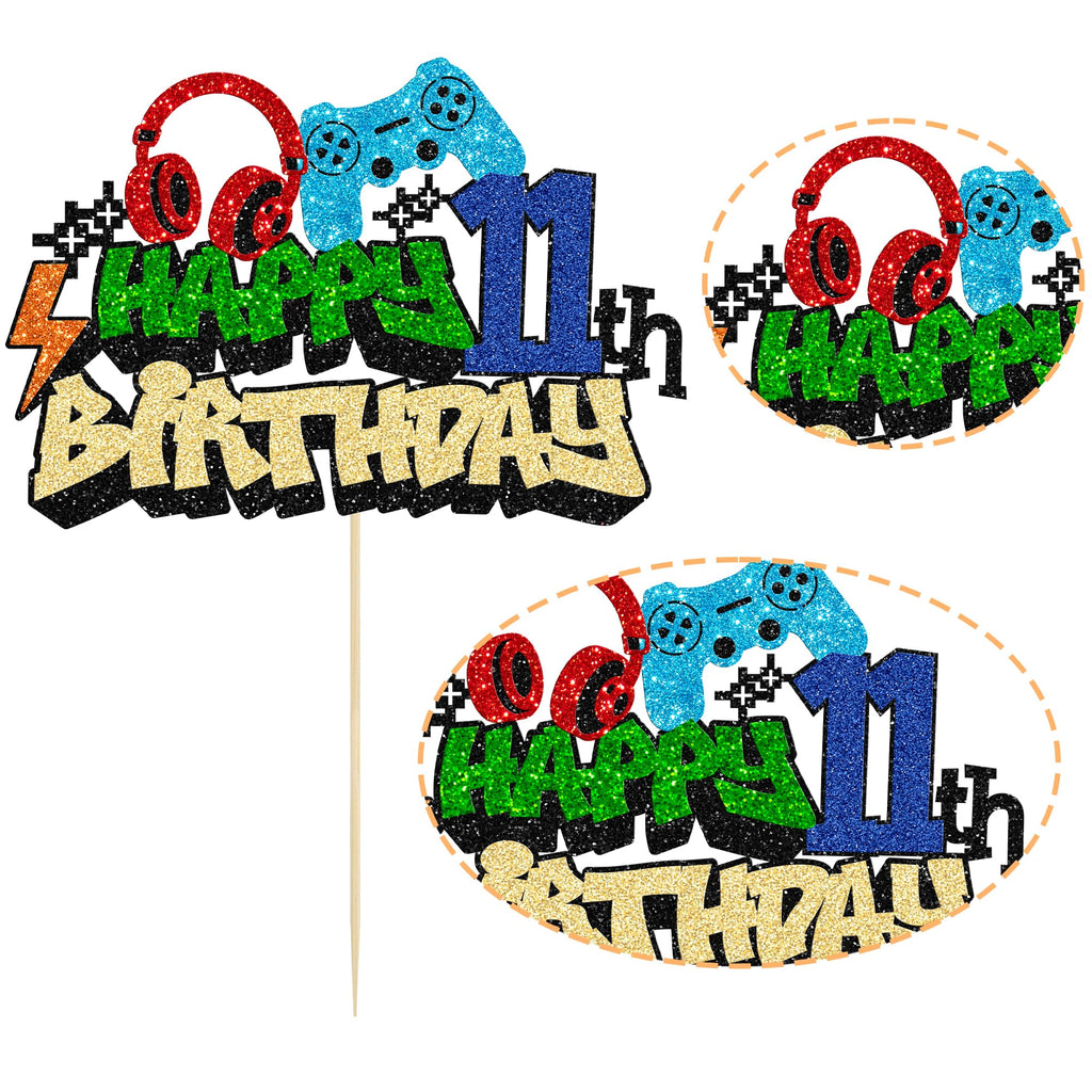 Gyufise 1Pcs 11th Birthday Video Game Cake Topper – Gaming Level Unlocked Controller Theme