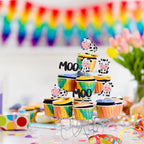 Gyufise 24Pcs Cow Cupcake Toppers - Glitter Farm Animals Moo Picks for Baby Shower & Birthday Cakes