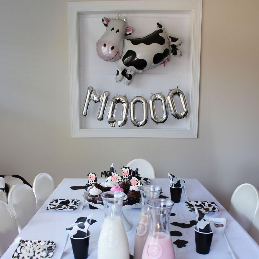 Gyufise 24Pcs Cow Cupcake Toppers - Glitter Farm Animals Moo Picks for Baby Shower & Birthday Cakes