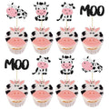 Gyufise 24Pcs Cow Cupcake Toppers - Glitter Farm Animals Moo Picks for Baby Shower & Birthday Cakes