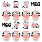 Gyufise 24Pcs Cow Cupcake Toppers - Glitter Farm Animals Moo Picks for Baby Shower & Birthday Cakes
