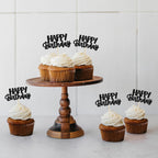 Gyufise Black Glitter Happy Birthday Cupcake Toppers – 24-Pack Cake Decorations