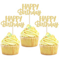 Gyufise 24Pcs Happy Birthday Cupcake Toppers - Gold Glitter Cake Picks for Birthday, Baby Shower & Party Decor