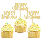 Gyufise 24Pcs Happy Birthday Cupcake Toppers - Gold Glitter Cake Picks for Birthday, Baby Shower & Party Decor