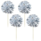 Gyufise 30Pcs Foil Firework Cupcake Toppers - Dark Silver Sparkle