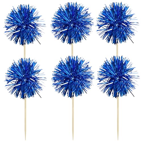 Gyufise 30Pcs Foil Firework Cupcake Toppers - Sparkle Tinsel Cake Decor (Dark Blue)