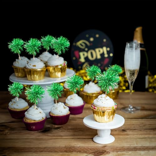 Gyufise 30Pcs Foil Firework Cupcake Toppers – Sparkle Tinsel Decorations, Dark Green