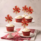 Gyufise 30Pcs Foil Firework Cupcake Toppers – Sparkle Gold & Red Tinsel Cake Picks