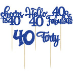 Gyufise 24Pcs Happy 40th Birthday Cupcake Toppers – Deep Blue Glitter, Cheers to 40 Years Old Party Decor