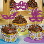 Gyufise 24Pcs Masquerade Masks Cupcake Toppers – Purple Glitter Party Decor