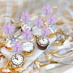 Gyufise 30Pcs Foil Firework Cupcake Toppers – Laser Purple Sparkle