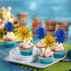 Gyufise 30Pcs Foil Firework Cupcake Toppers – Gold & Dark Blue Sparkle Tinsel Cake Picks