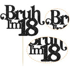 Gyufise 1 Pack Bruh I'm 18 Cake Topper - Black Glitter | 18th Birthday Party Decor
