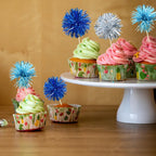 Gyufise 30Pcs Foil Firework Cupcake Toppers – Sparkle Tinsel Cake Decorations for Birthday Parties