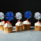 Gyufise 30 Pcs Foil Firework Cupcake Toppers – Sparkle Tinsel Cake Decorations for Birthday, Wedding & Party