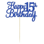 Gyufise Happy 15th Birthday Cake Topper – Blue Glitter, 1 Pc