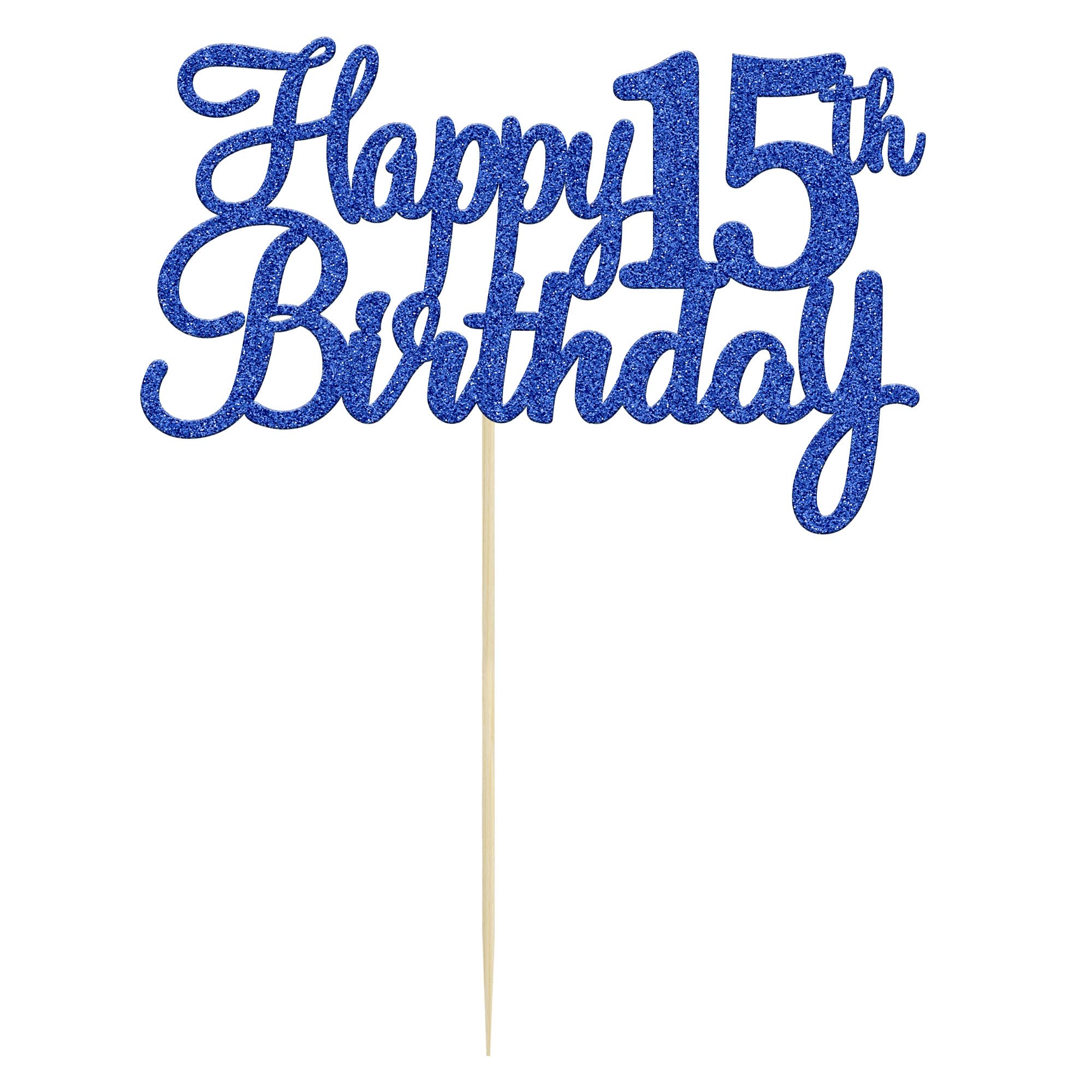 Gyufise Happy 15th Birthday Cake Topper – Blue Glitter, 1 Pc