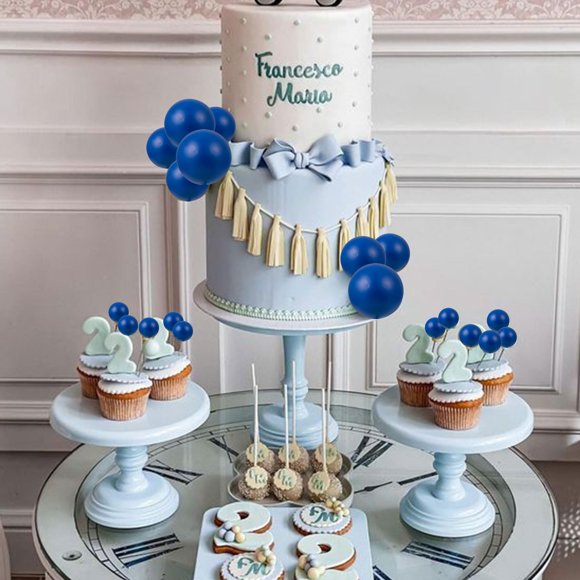 Gyufise 30Pcs Ball Cupcake Toppers – Foam Ball Cake Picks, Royal Blue