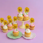 Gyufise 30Pcs Foil Firework Cupcake Toppers in Dark Gold – Sparkle Tinsel Cake Decorations