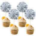 Gyufise 30Pcs Foil Firework Cupcake Toppers - Dark Silver Sparkle